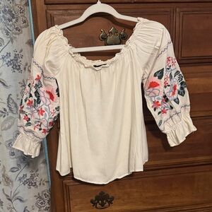 Sugarlips Cream Blouse with Floral Embroidery